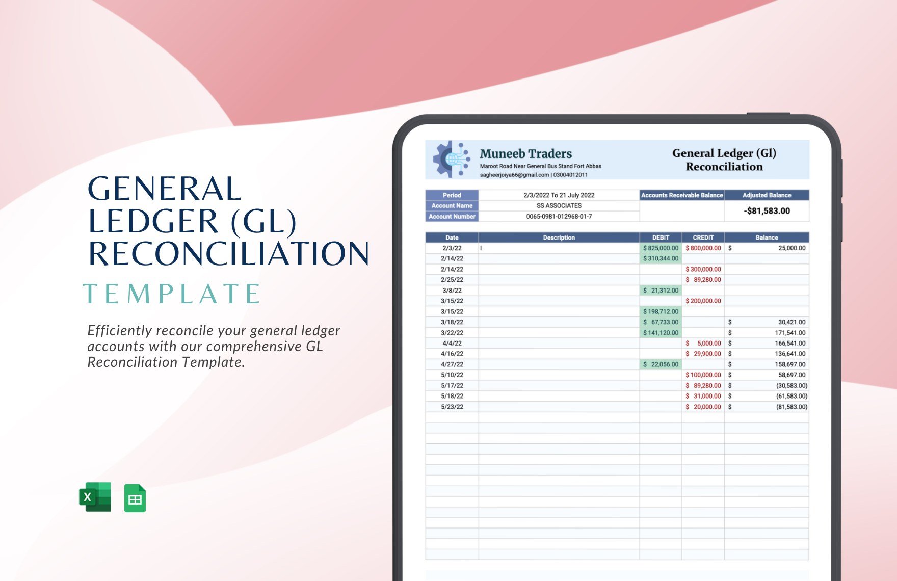 Free General Ledger (Gl) Reconciliation Template in Excel, Google Sheets
