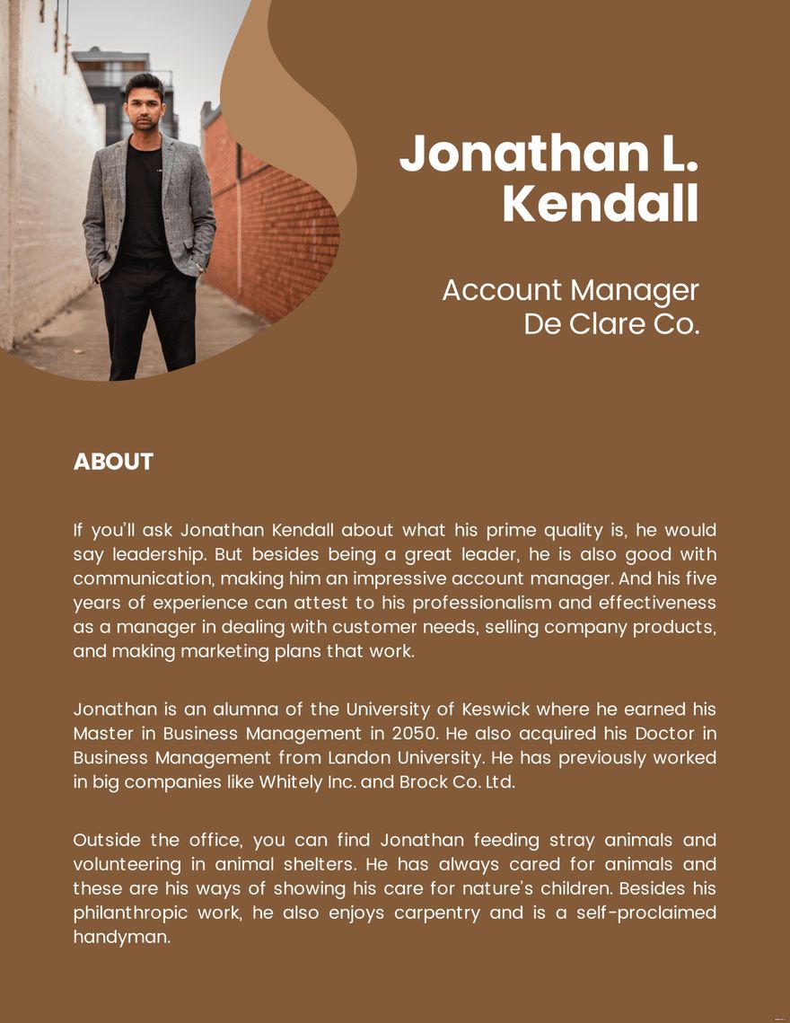 Professional Bio Template For Account Manager