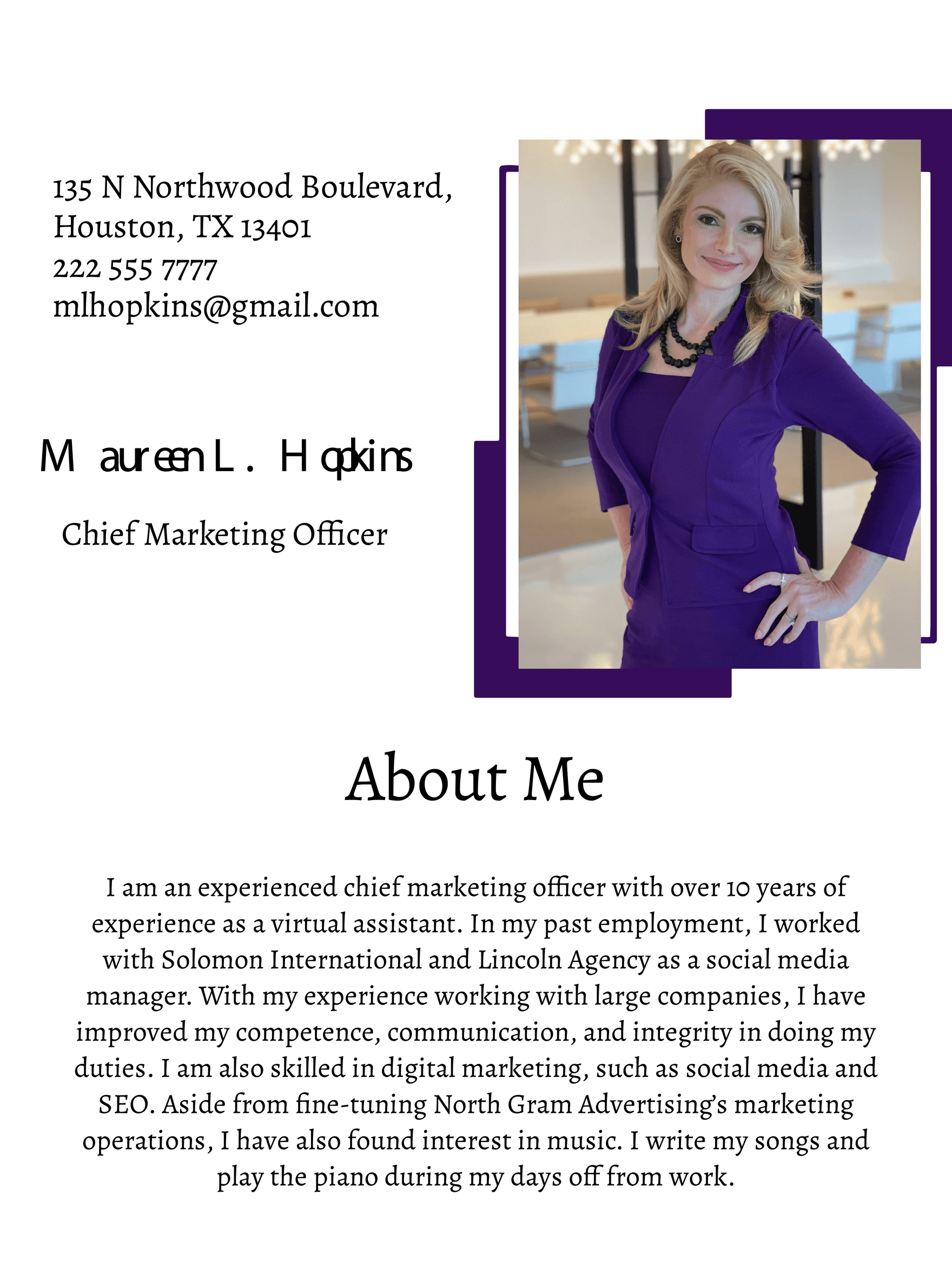 One Page Self Introduction Template