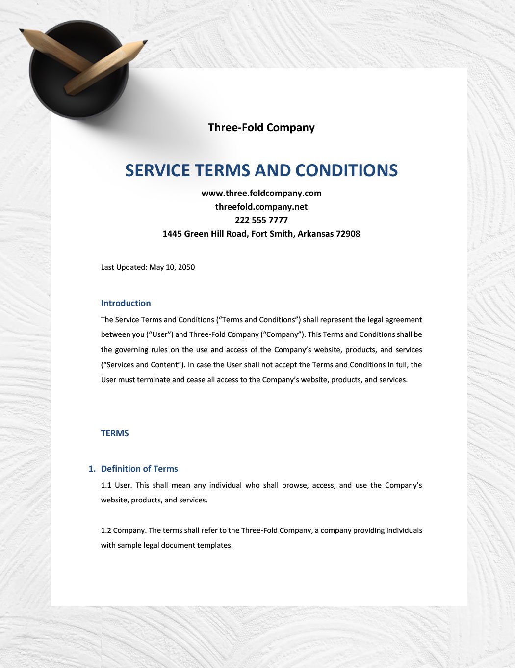 Service Terms And Conditions Template