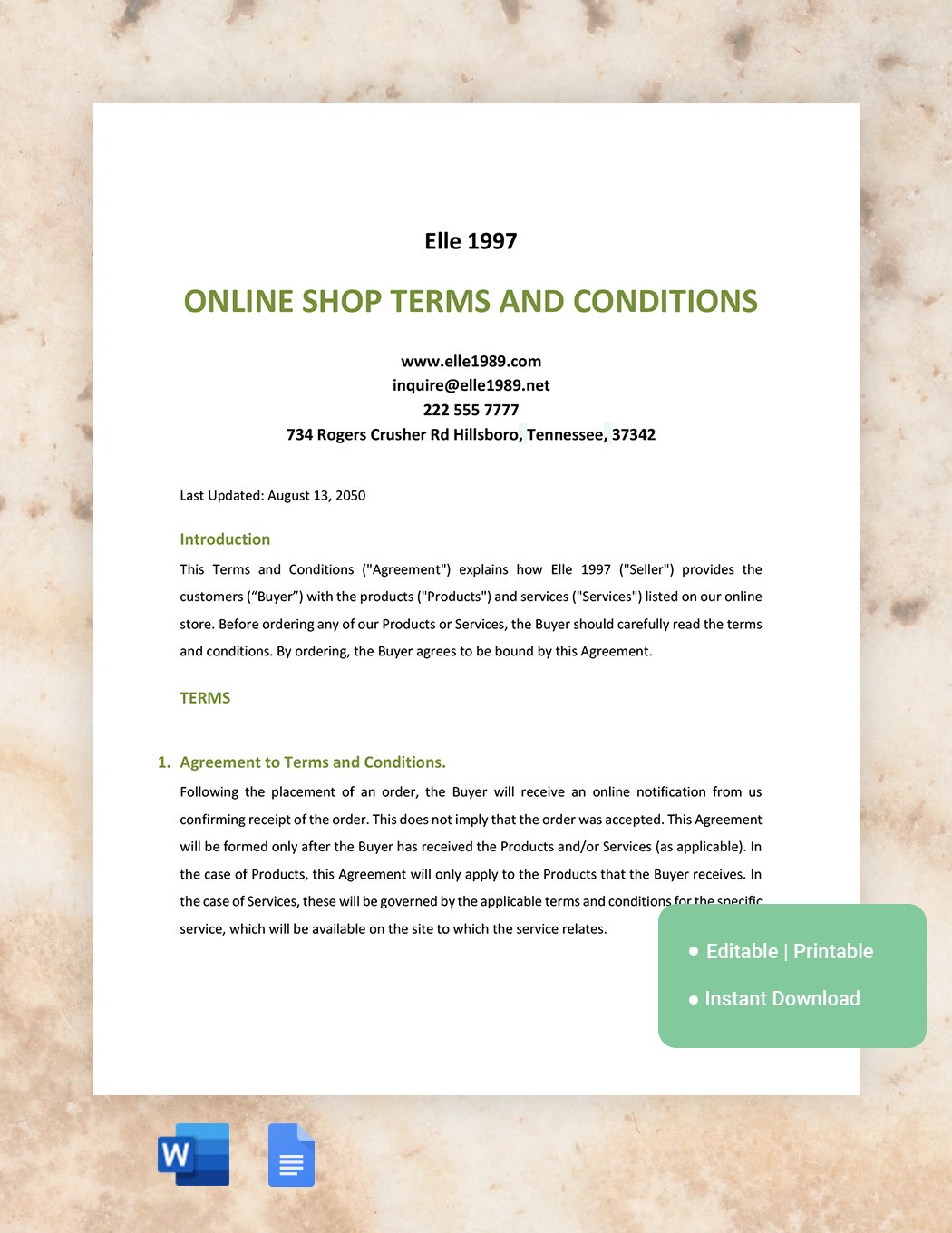 Online Shop Terms And Conditions Template