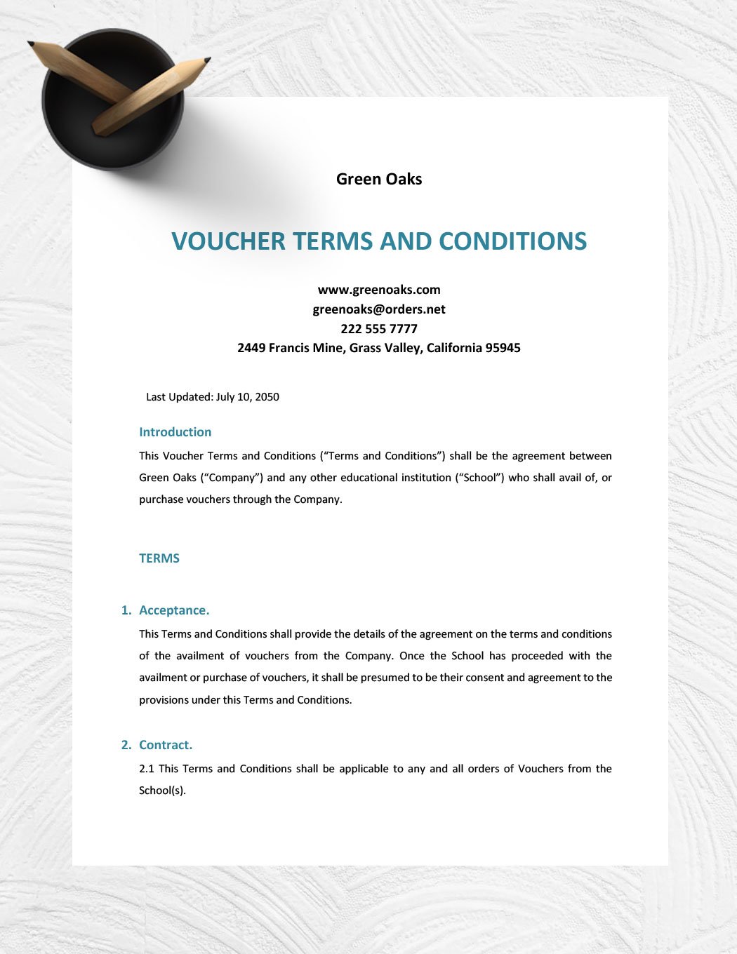Voucher Terms And Conditions Template