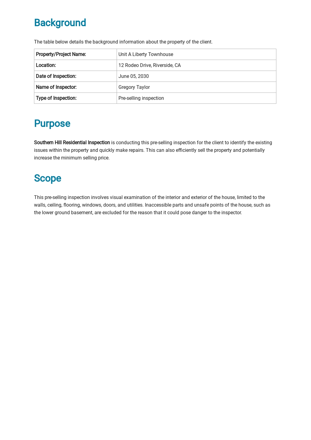 Home Inspection Report Template Free