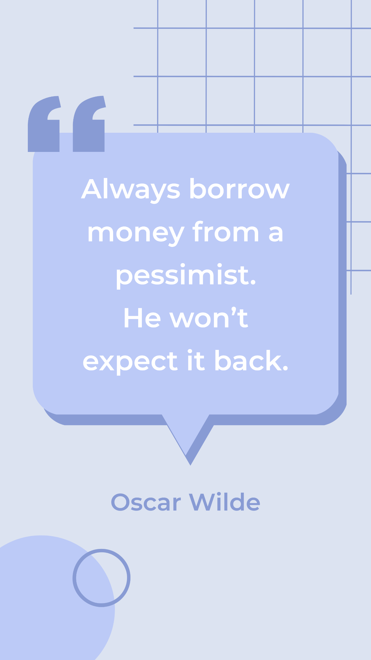 Oscar Wilde - Always borrow money from a pessimist. He won’t expect it back. Template
