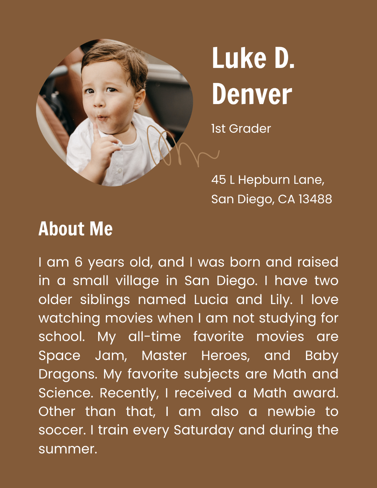 Free Self Introduction For Kids Template