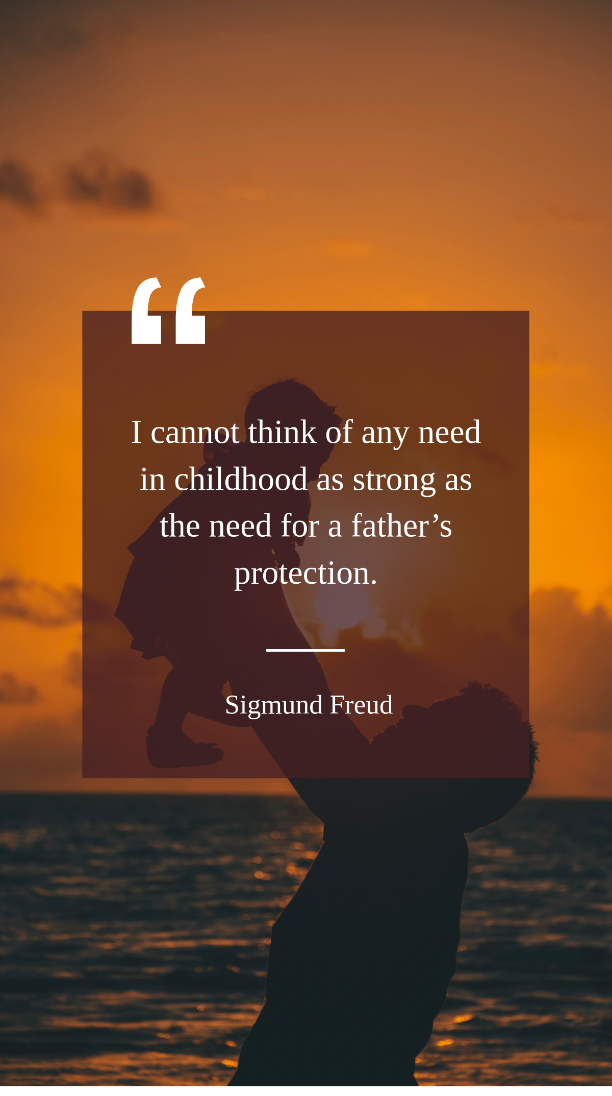 Sigmund Freud - I cannot think of any need in childhood as strong as the need for a father’s protection. Template