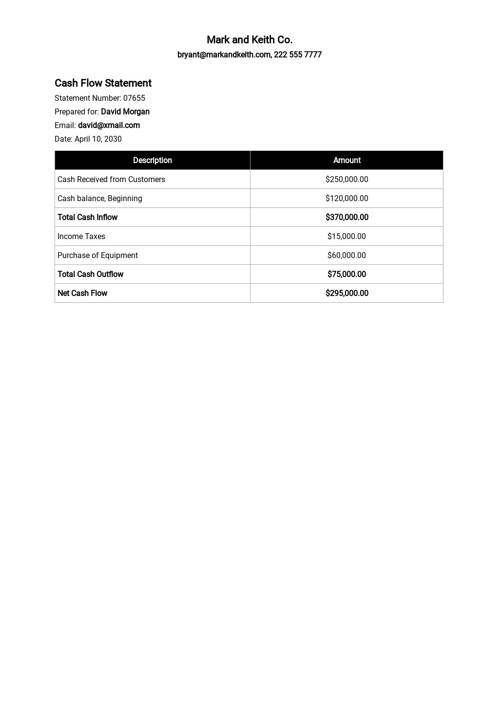 cash flow statement format pdf