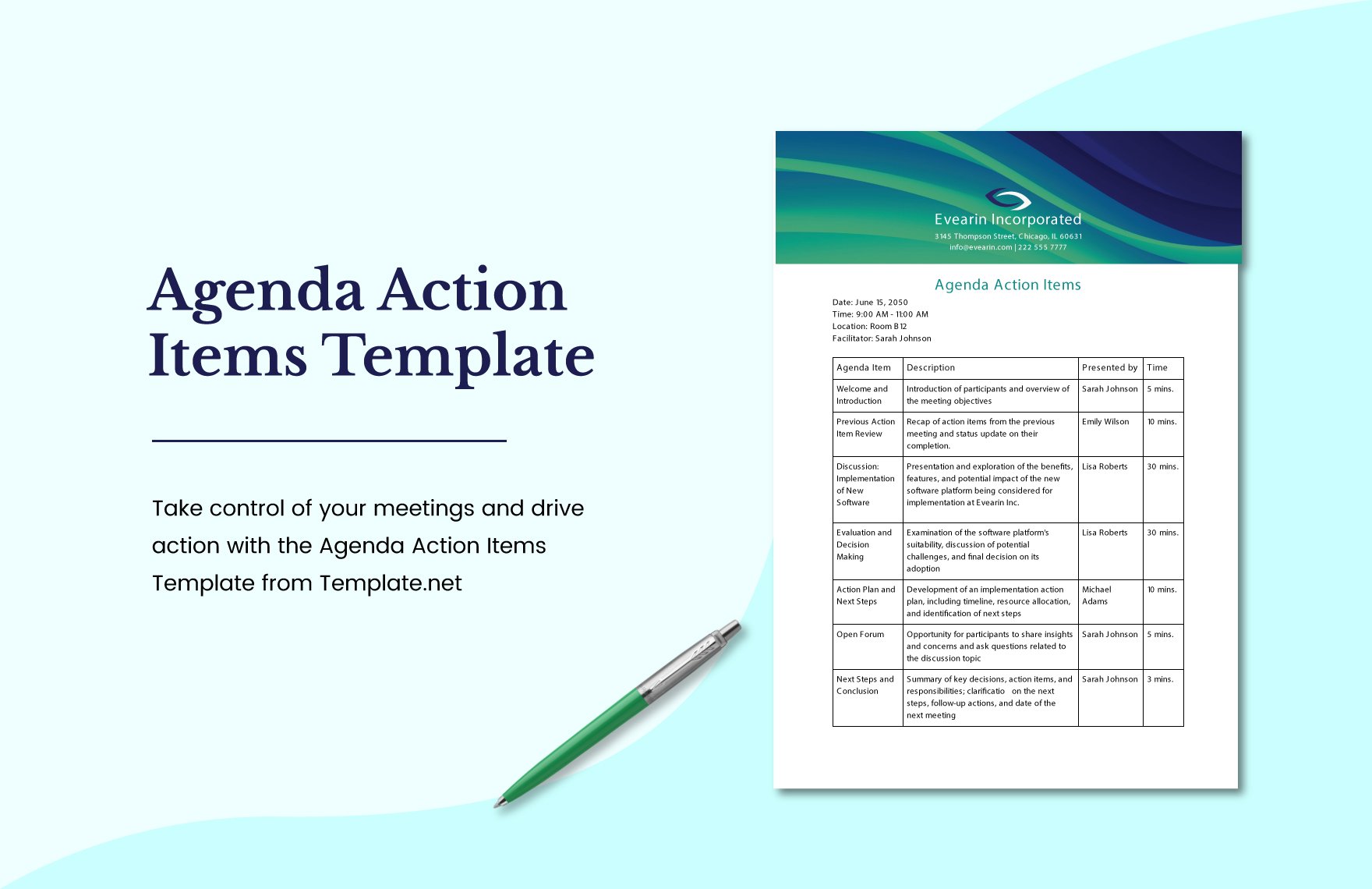 Agenda Action Items Template in Word, Google Docs