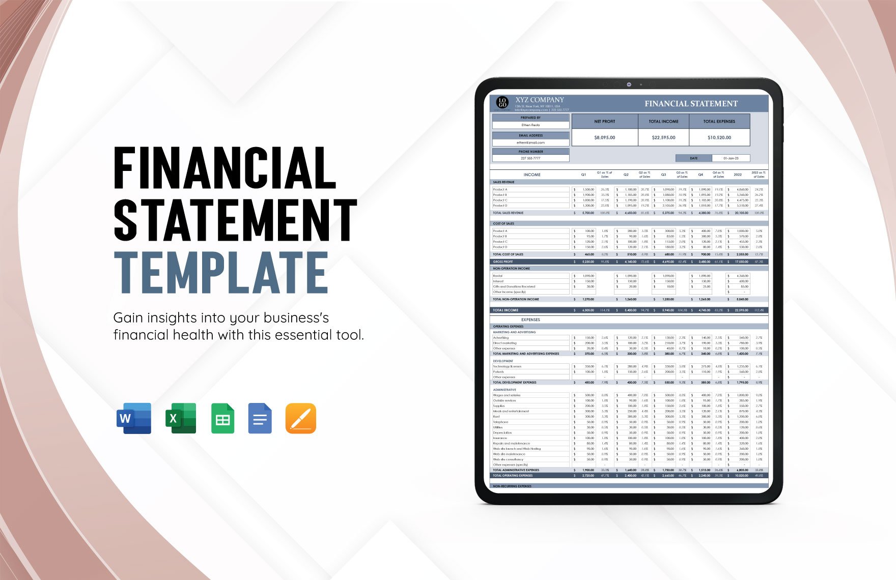 Financial Statement Template in Word, Google Docs, Excel, Google Sheets, Apple Pages