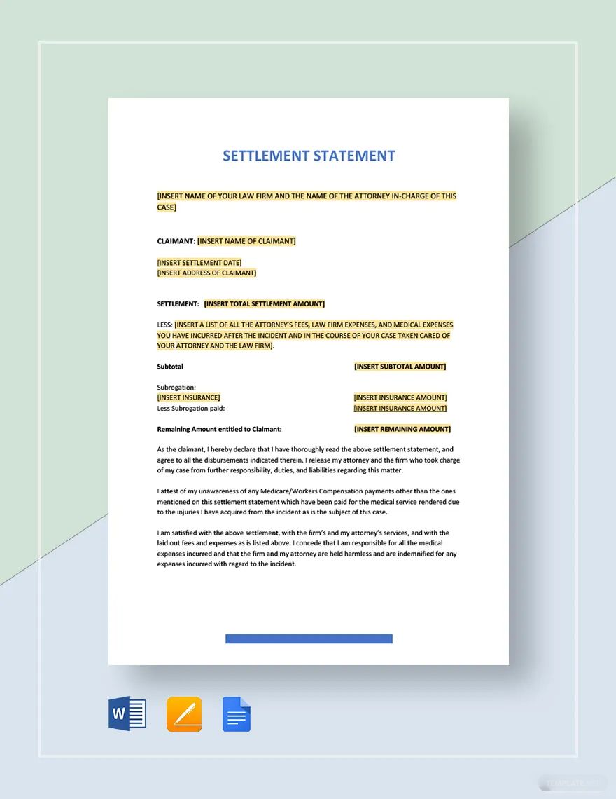 Settlement Statement Template in Word, Google Docs, Apple Pages