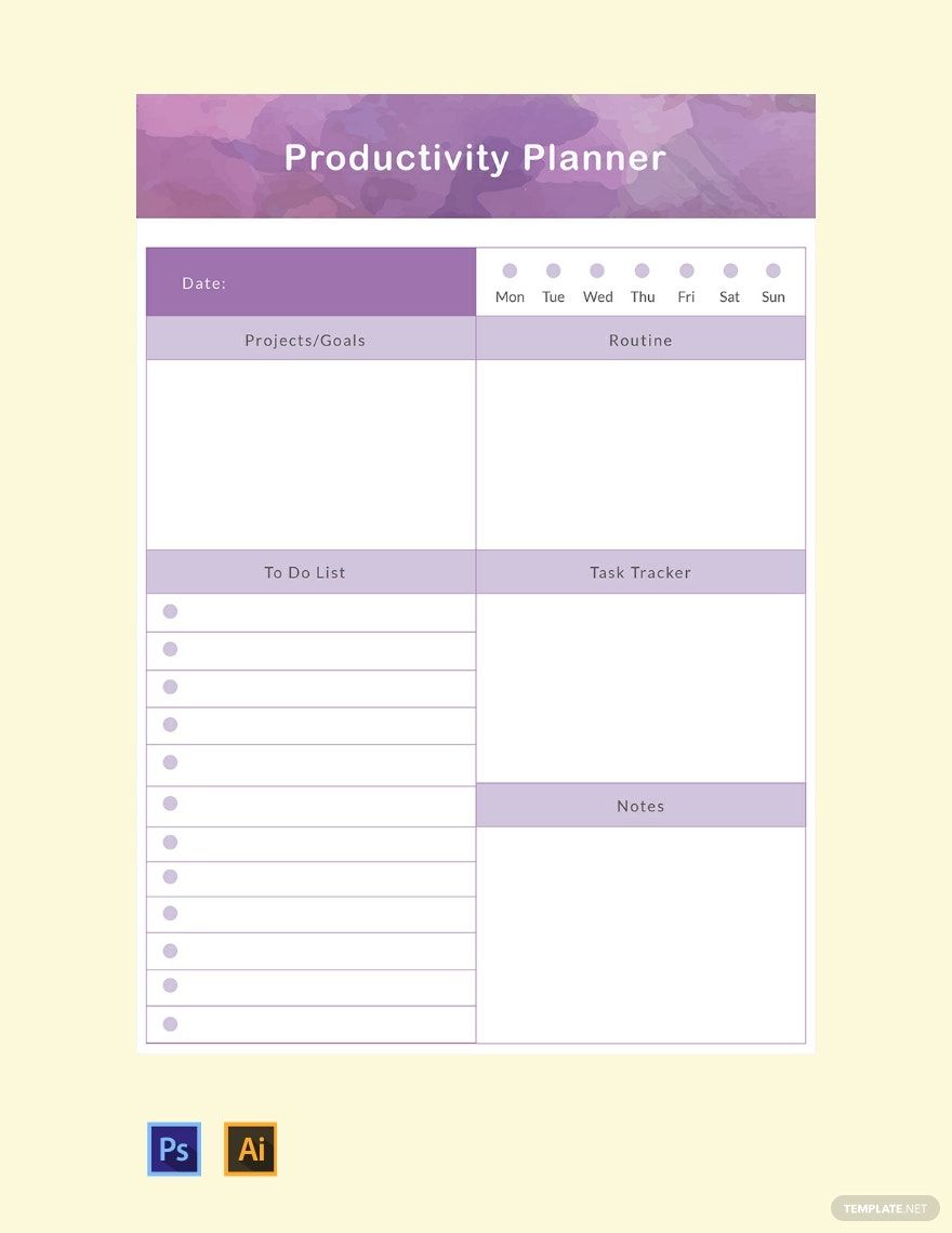 Productivity Planner Template in PDF, Illustrator, PSD