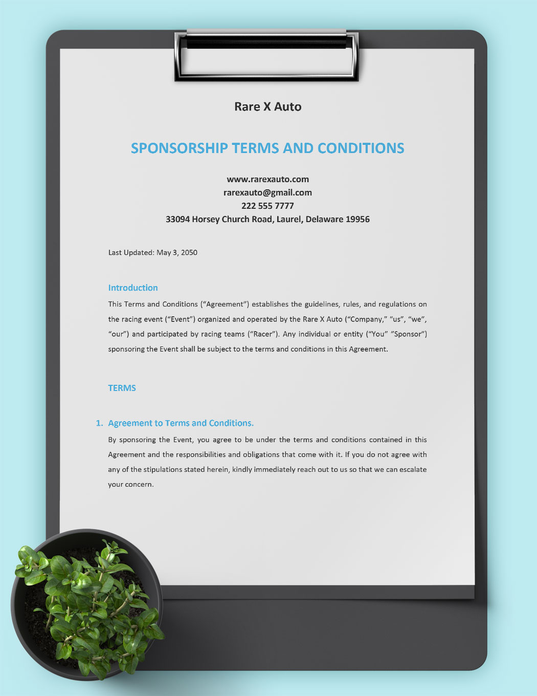 Sponsorship Terms And Conditions Template