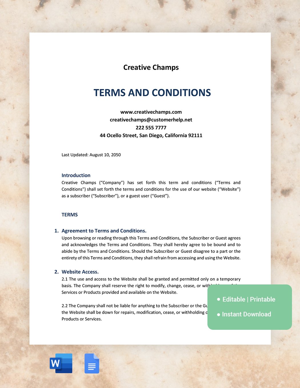 Sample Terms And Conditions Template