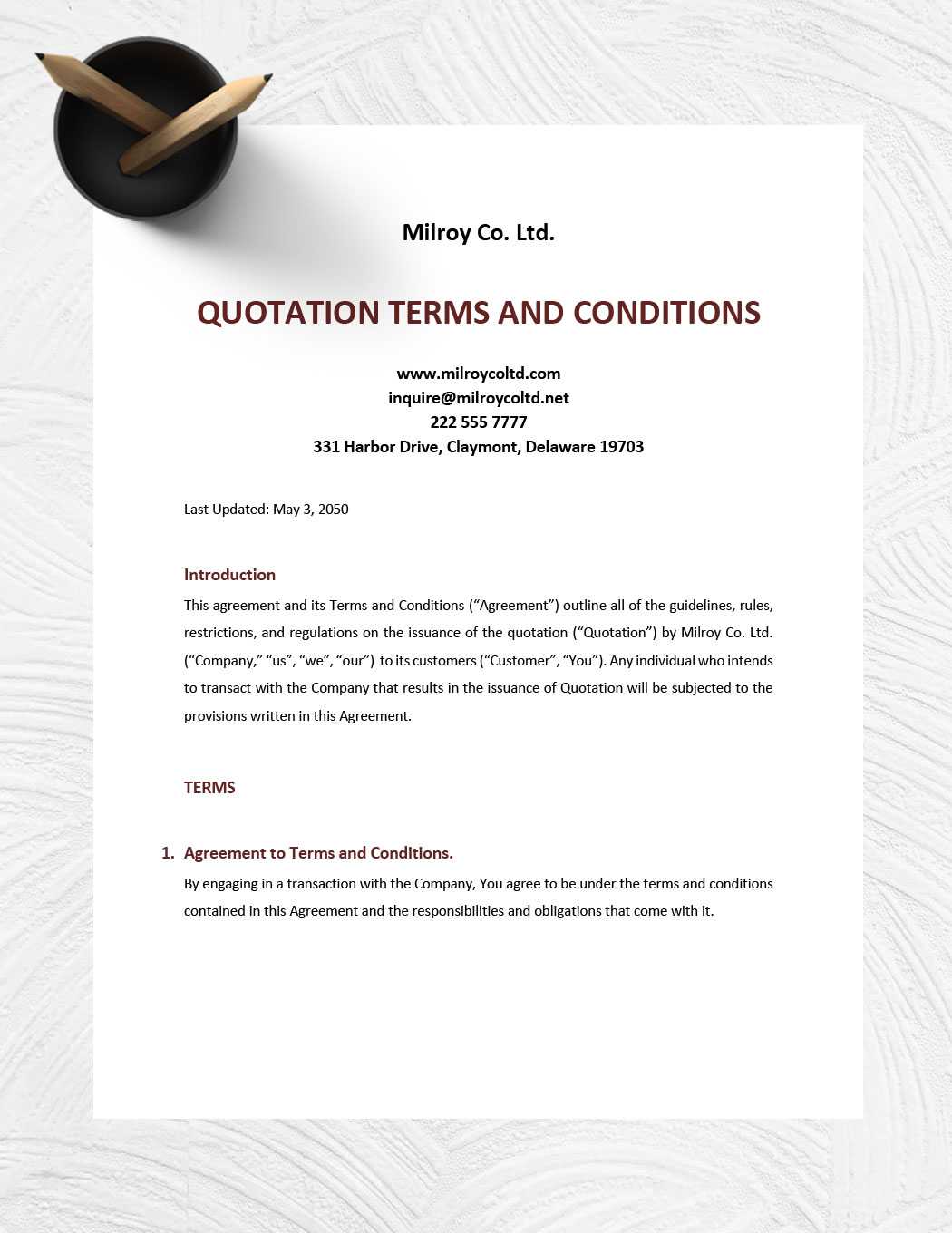 Quotation Terms And Conditions Template In Word Google Docs Download