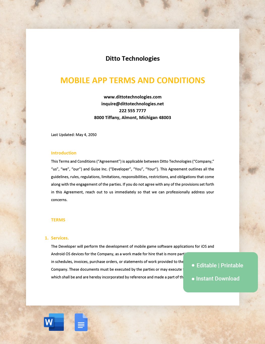 Mobile App Terms And Conditions Template