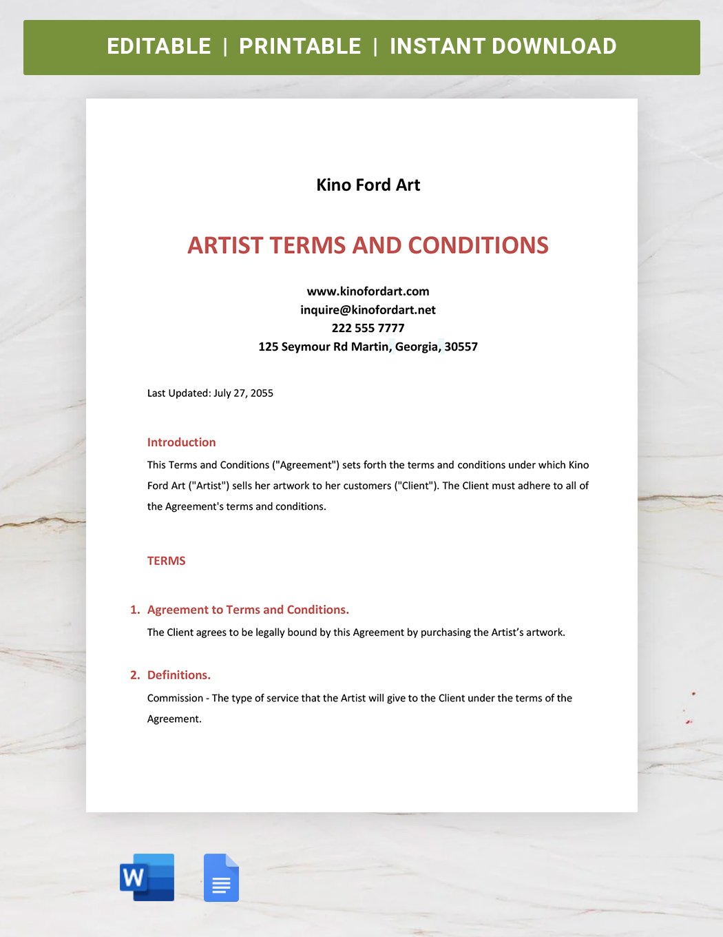 Artist Terms And Conditions Template