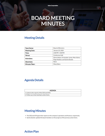 Company Board Meeting Minutes Template - Word (DOC) | Apple (MAC) Pages ...