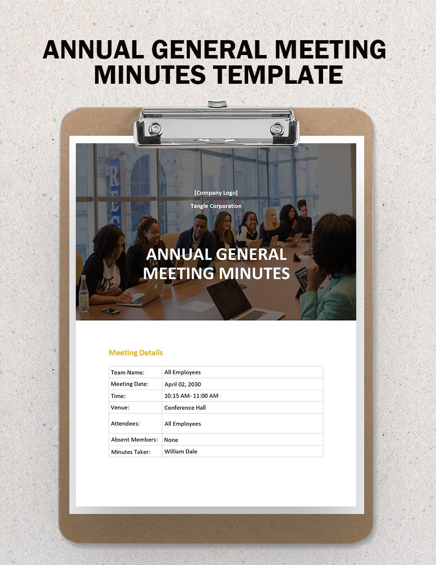 Annual General Meeting Minutes Template Word, Google Docs, PDF, Apple