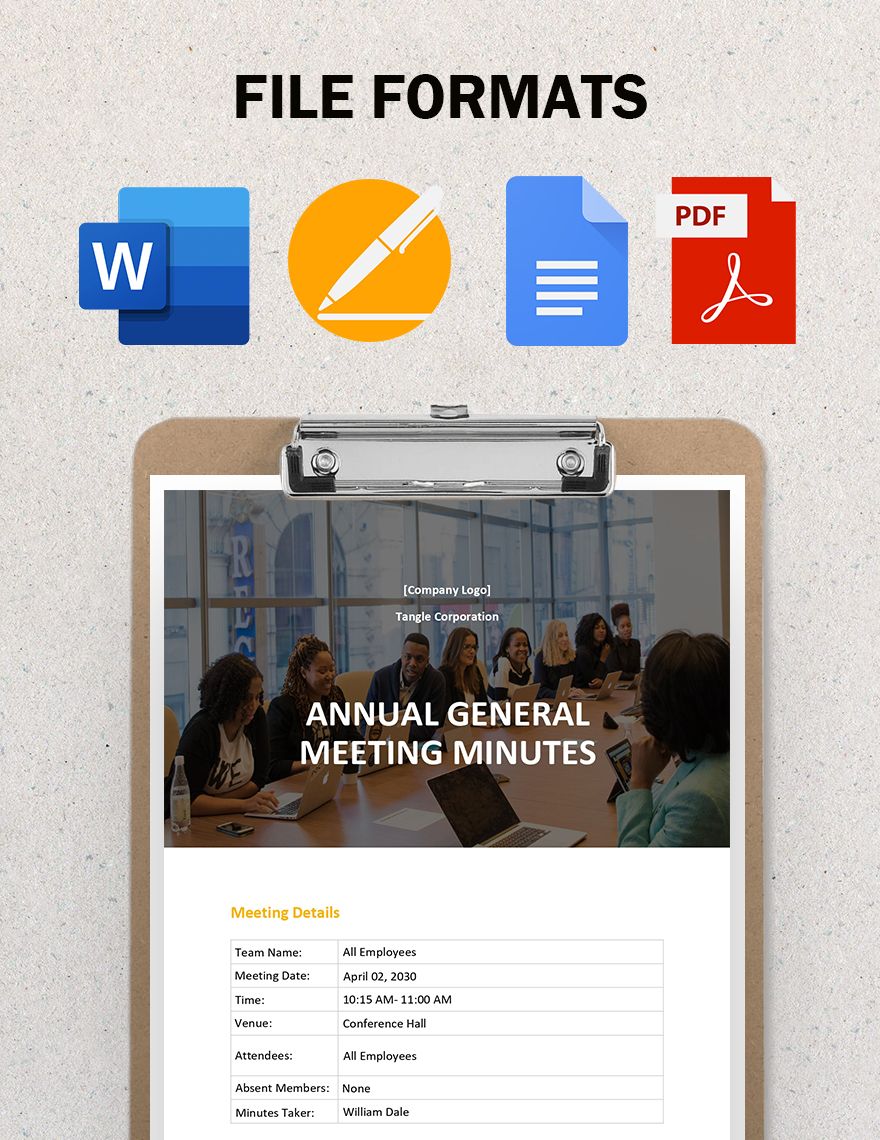 Annual General Meeting Minutes Template - Word, Google Docs, PDF, Apple ...