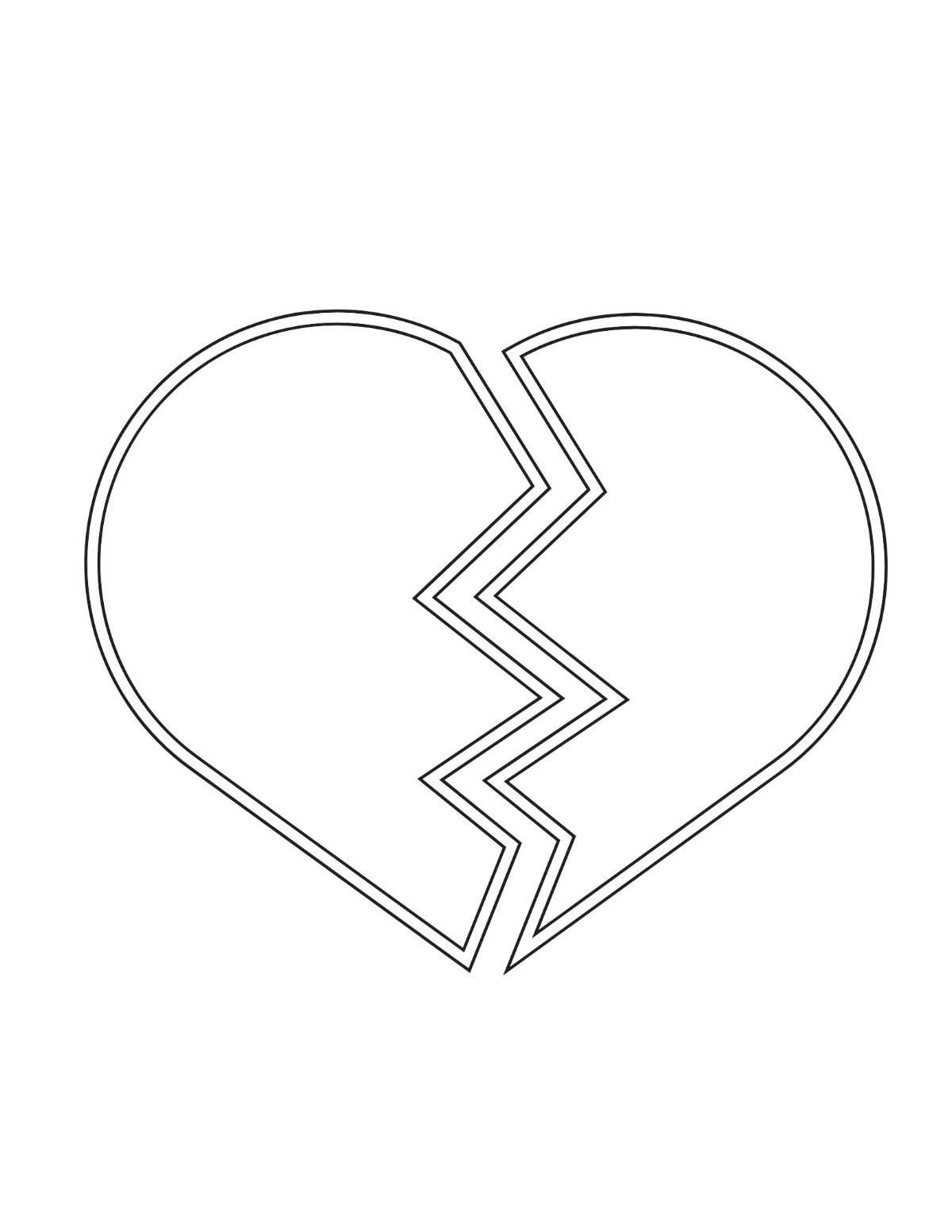 Broken Heart Outline Coloring Page Template