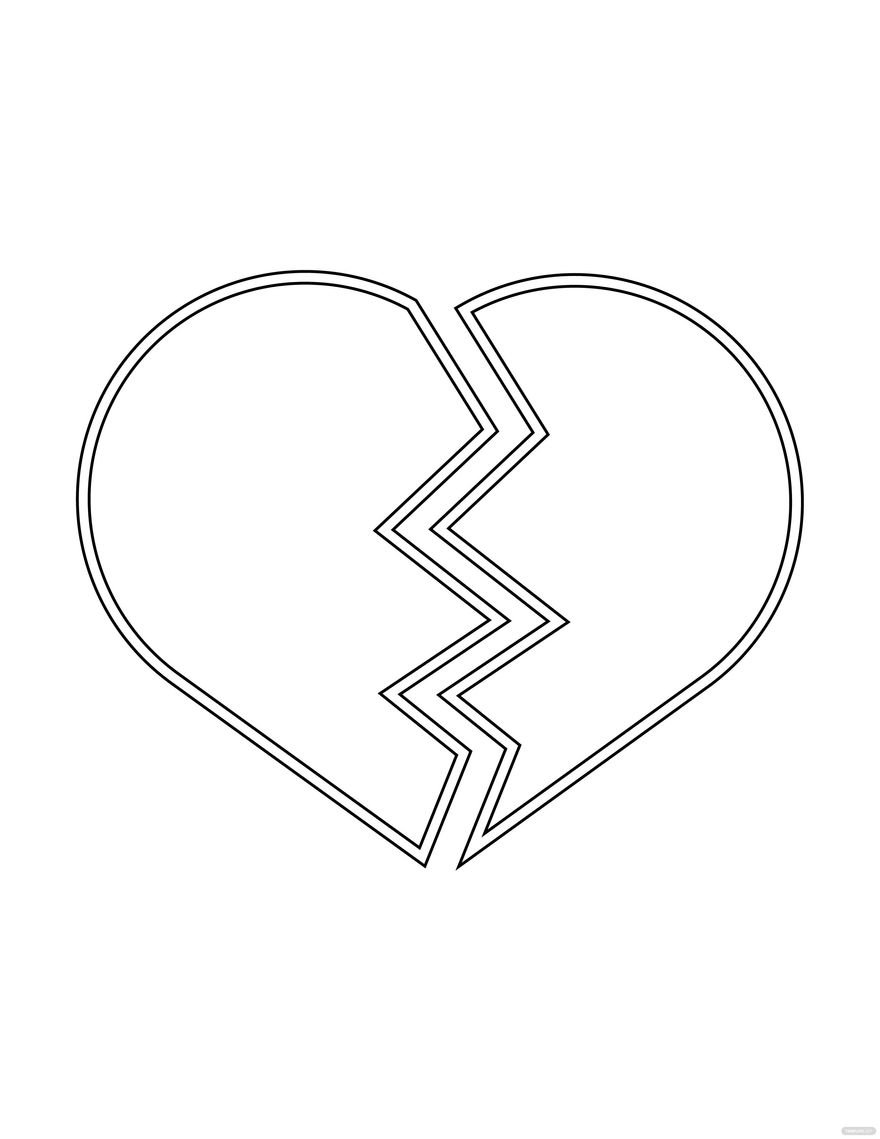 Broken Heart Outline Coloring Page