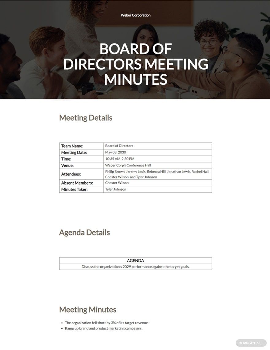 Sample Board of Directors Meeting Minutes Template