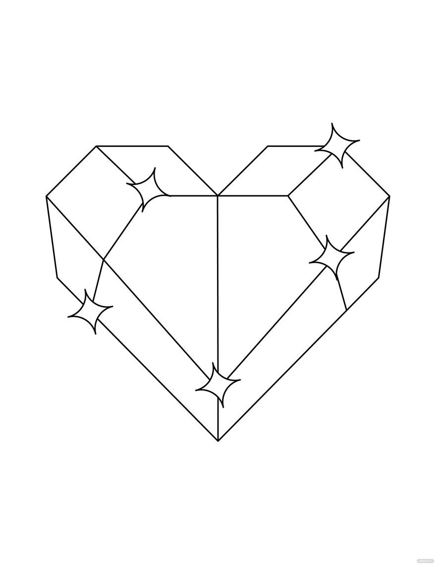 Free Diamond Heart Coloring Page Outline