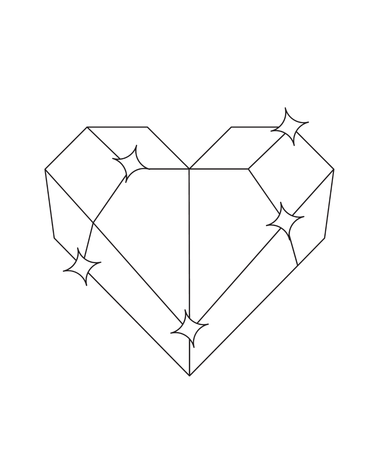 Diamond Heart Coloring Page Outline Template