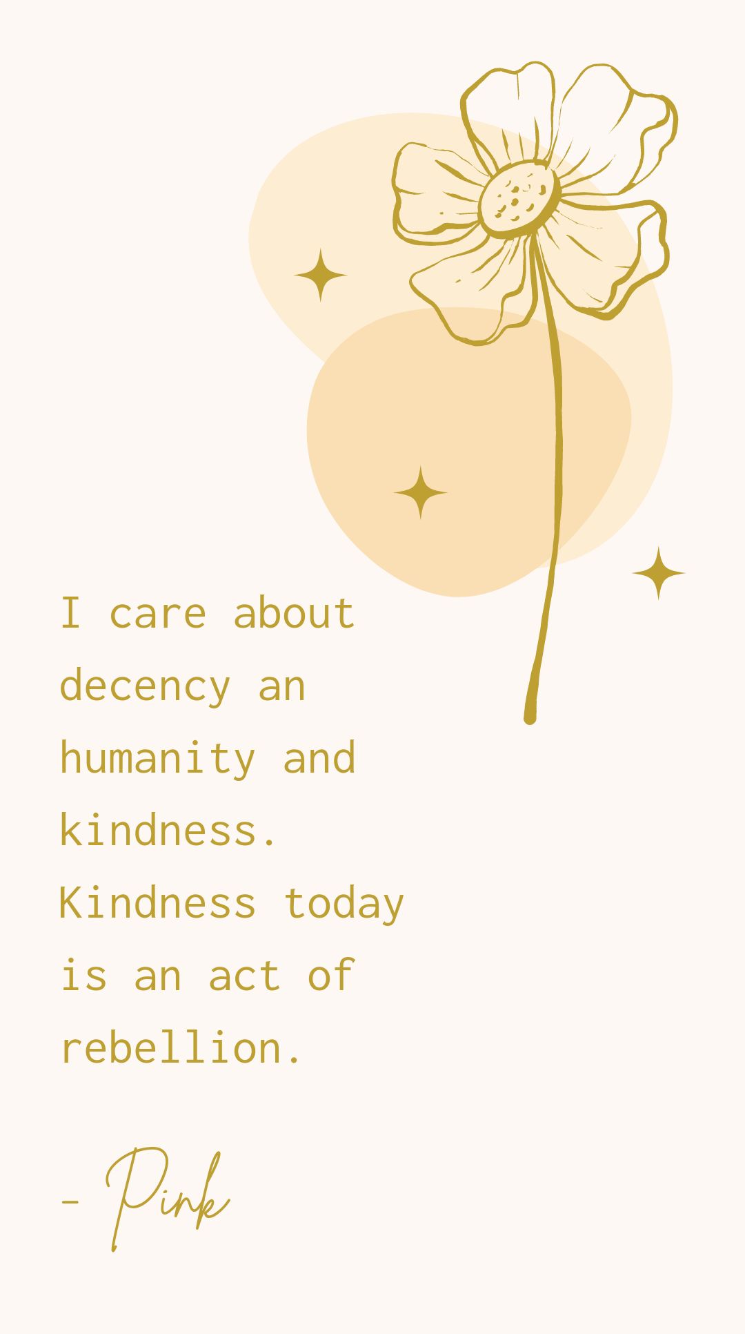 Pink - I care about decency and humanity and kindness. Kindness today is an act of rebellion.