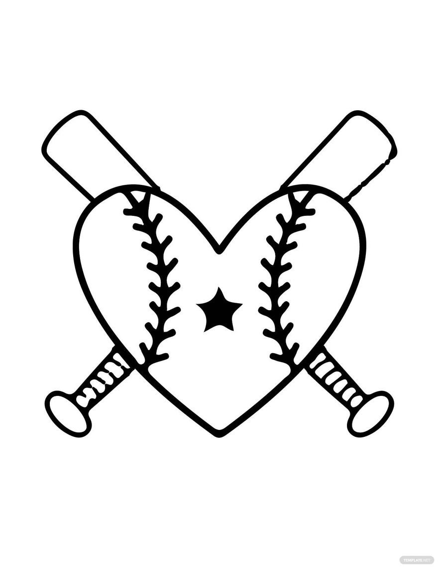 Free Baseball Heart Coloring Page