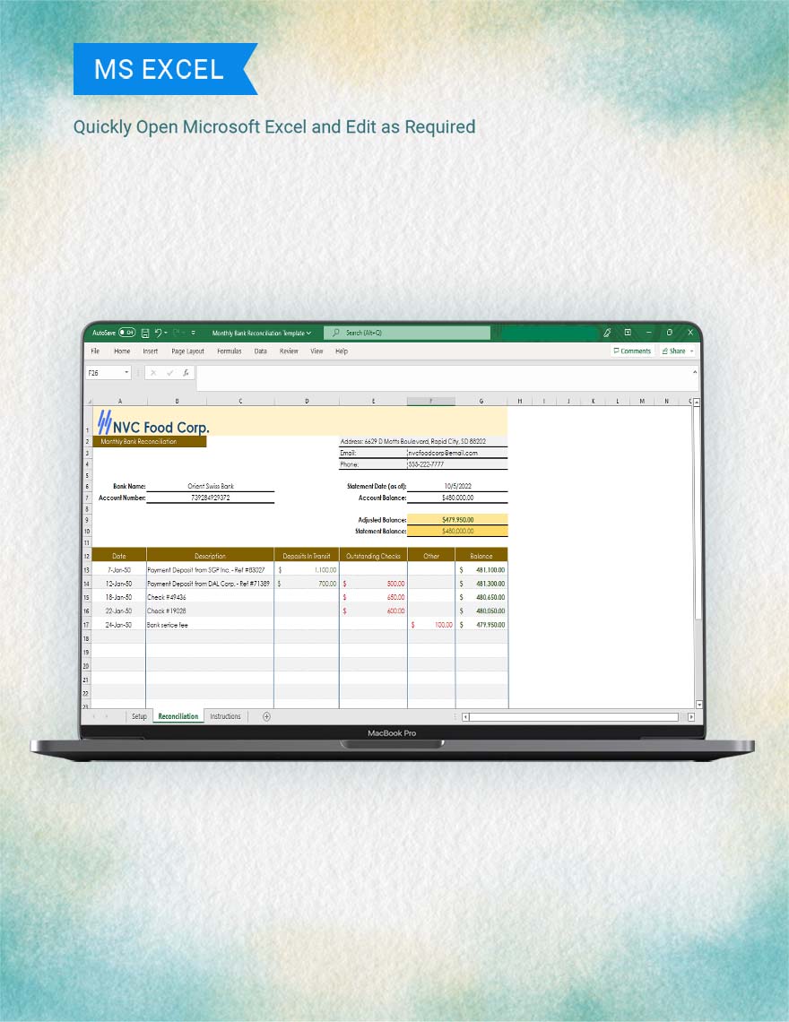 Monthly Bank Reconciliation Template - Google Sheets, Excel | Template.net