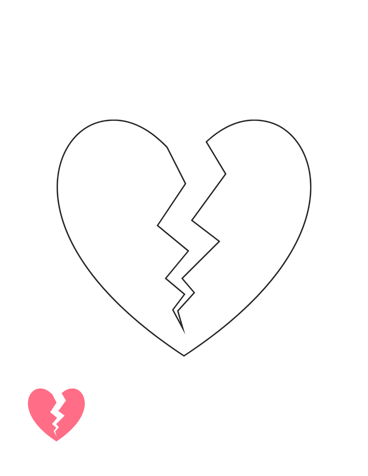 Pink Broken Heart Coloring Page Template