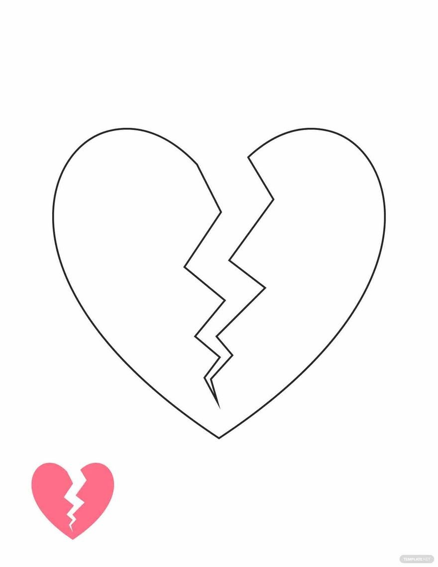 Free Pink Broken Heart Coloring Page