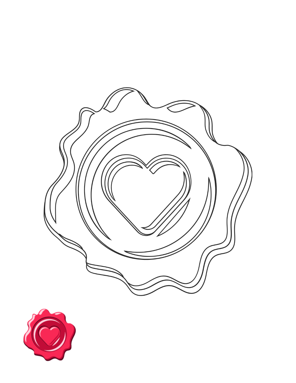 3D Heart Stamp Coloring Page Template