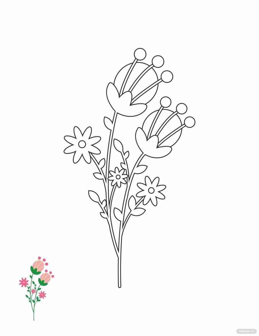 Pink Floral Coloring Page