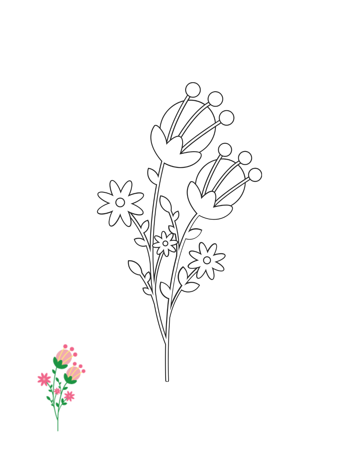 Pink Floral Coloring Page Template