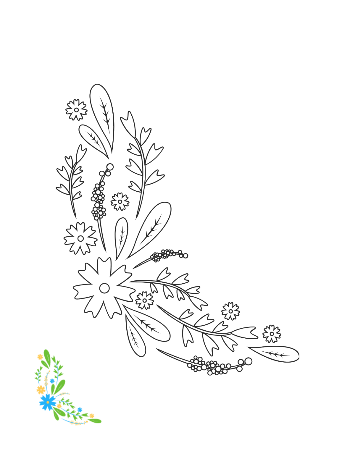 Wedding Corner Floral Coloring Page Template