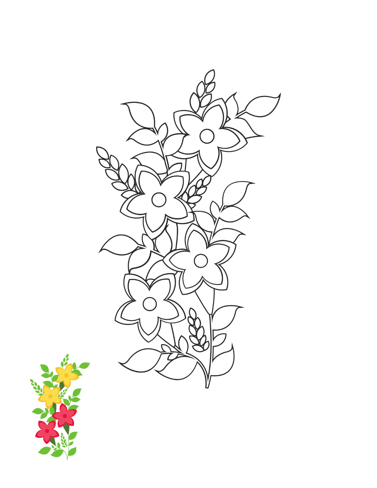 Pink And Yellow Floral Coloring Page Template