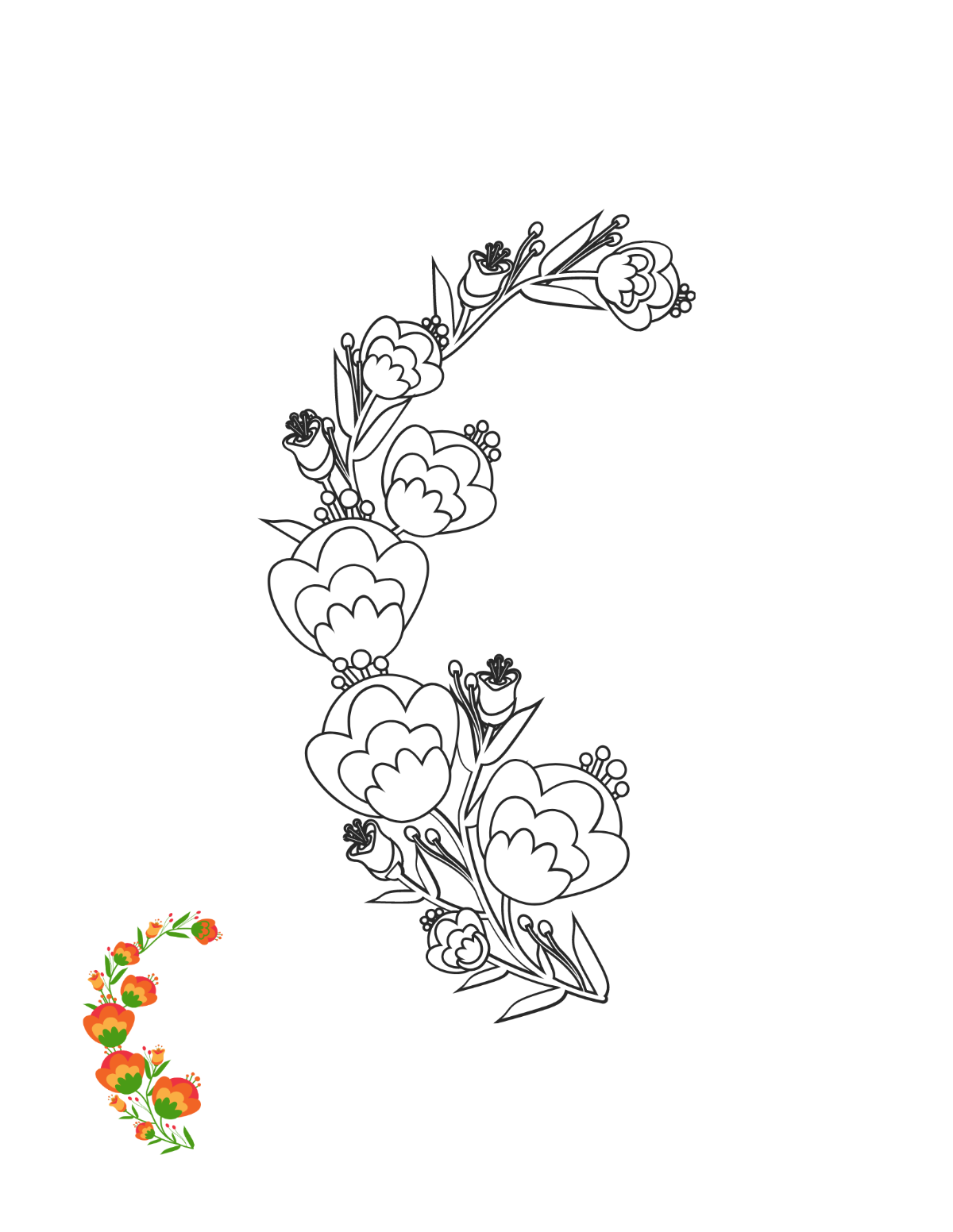 Floral Design Coloring Page Template
