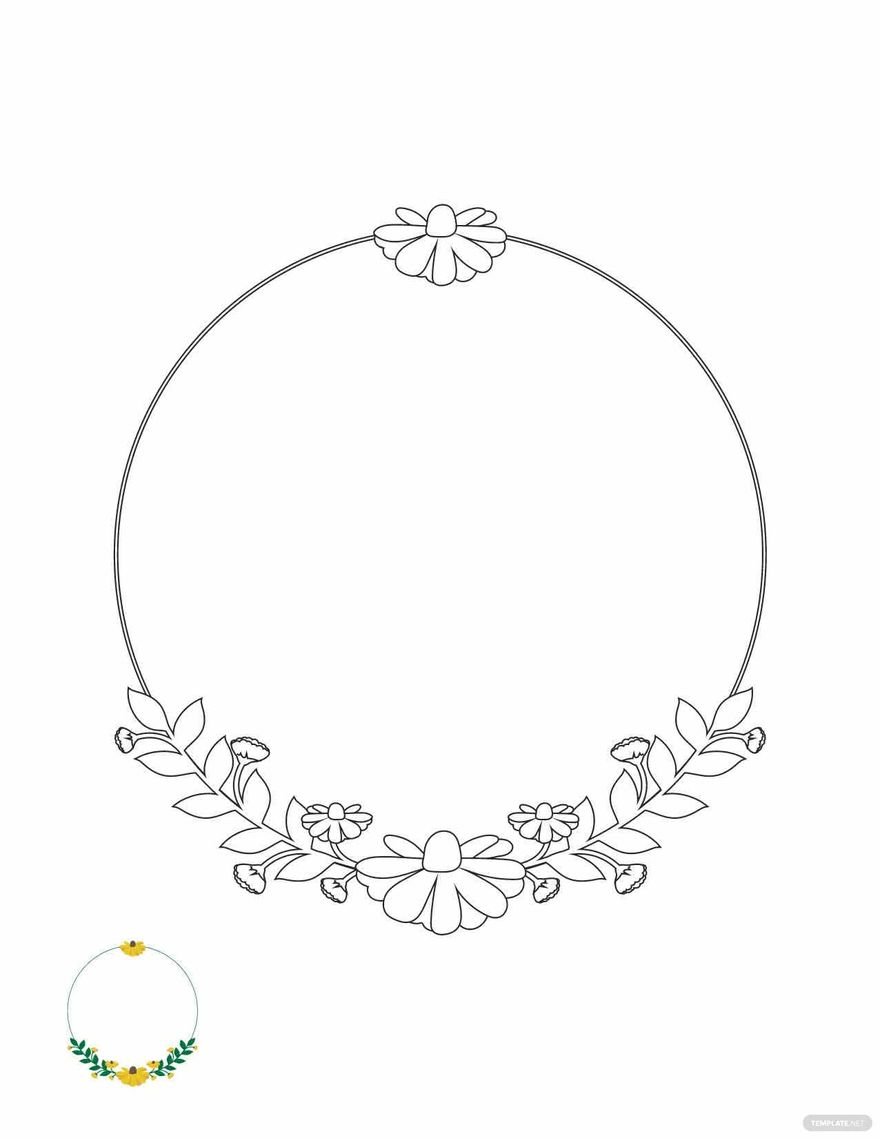Yellow Floral Wreath Coloring Page