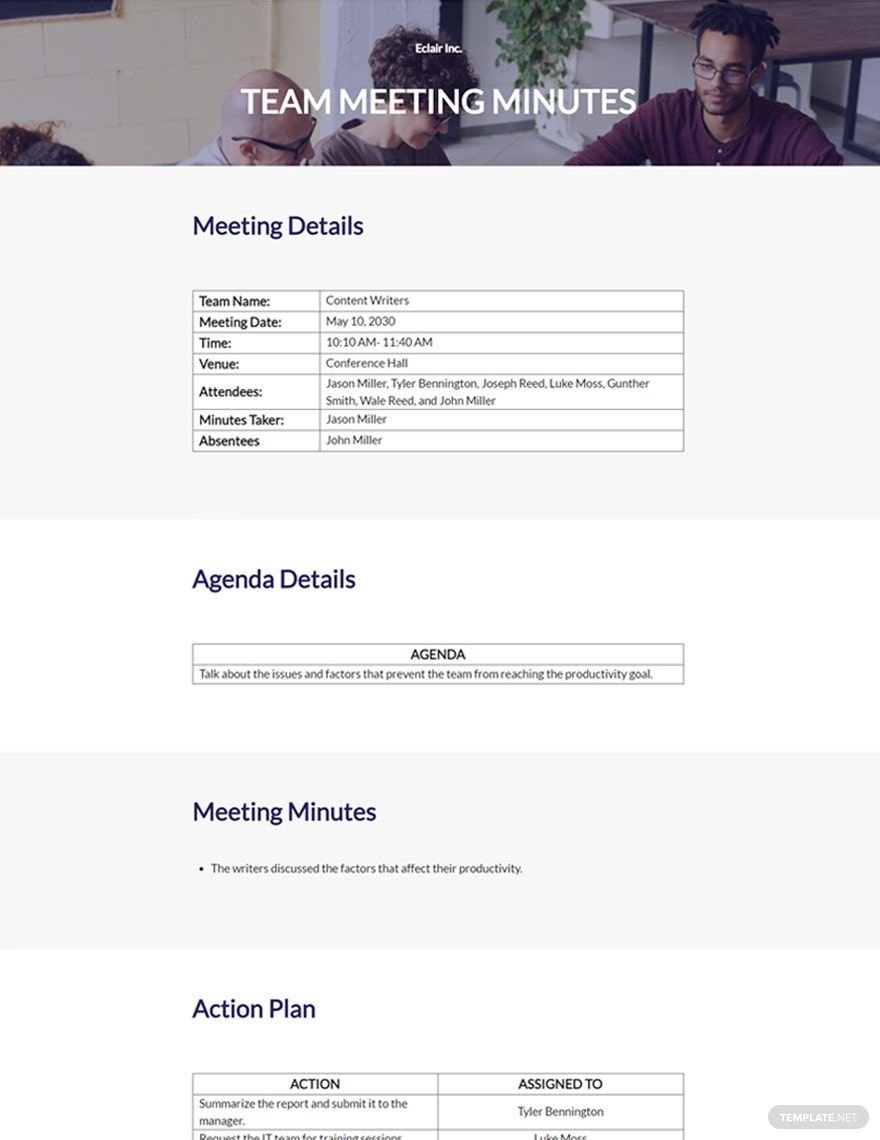 Sample Team Meeting Minutes Template