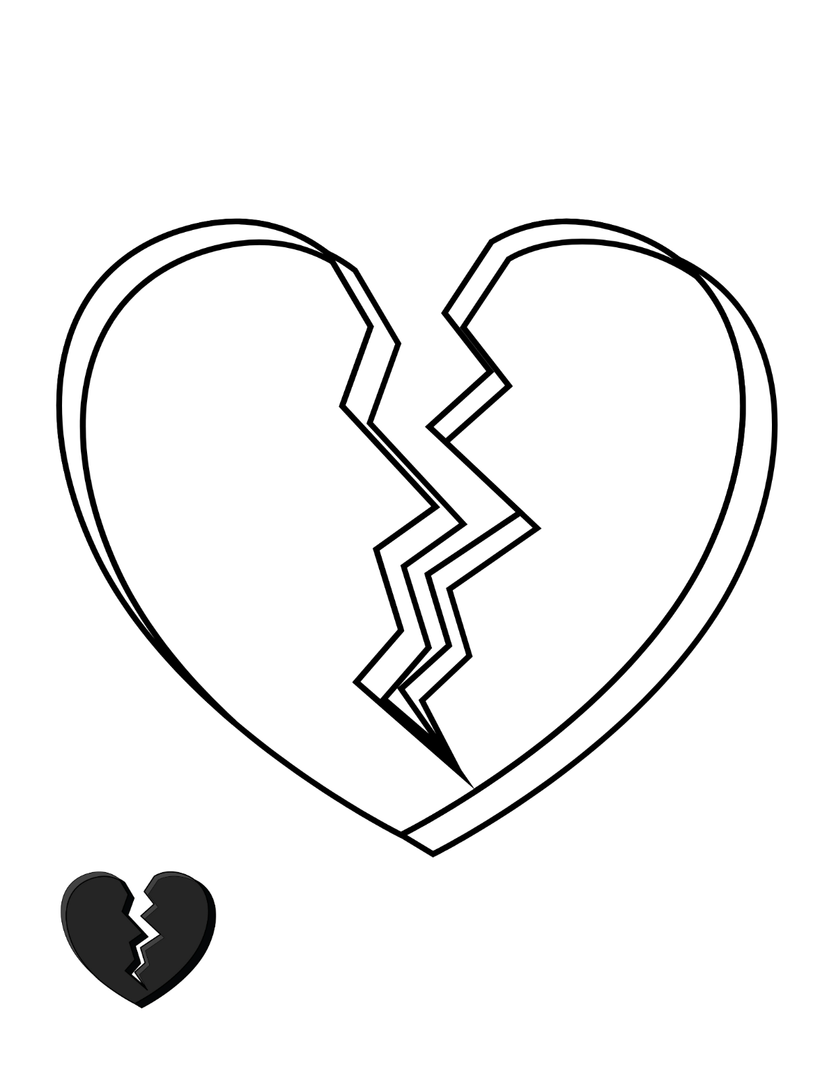 Black Broken Heart Coloring Page Template