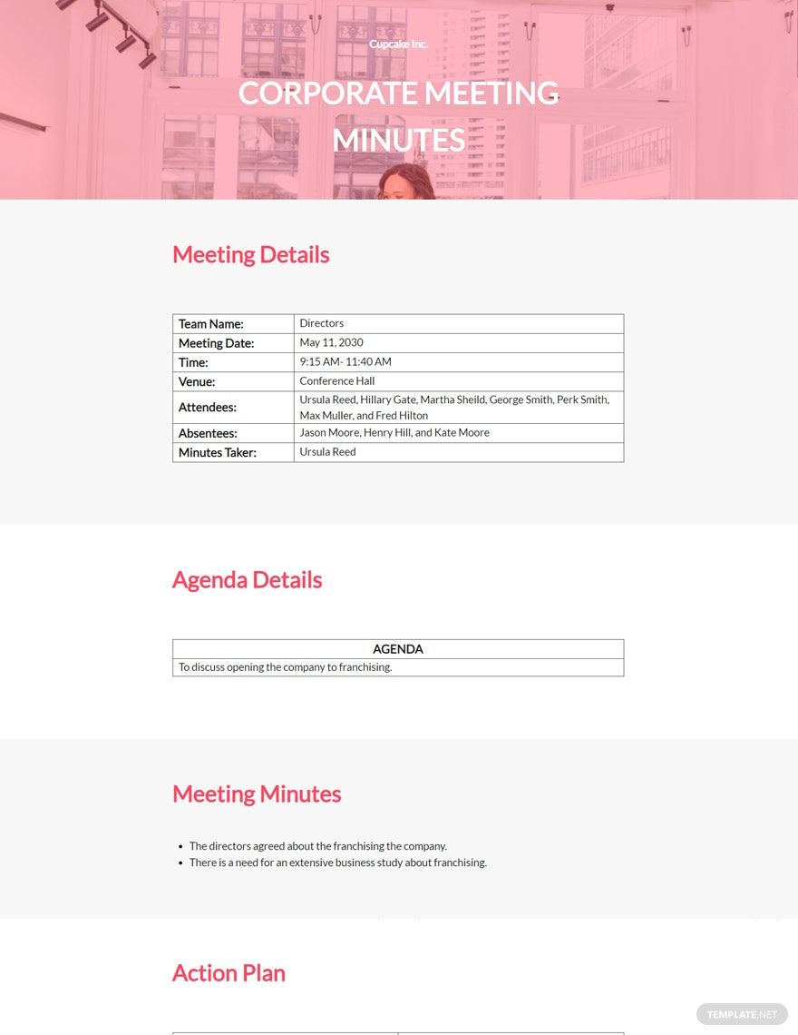 Free Sample Corporate Meeting Minutes Template