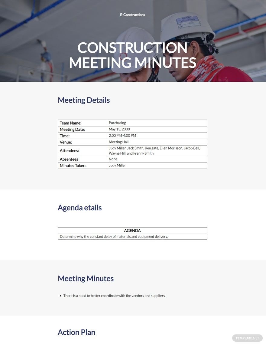 Sample Construction Meeting Minutes Template