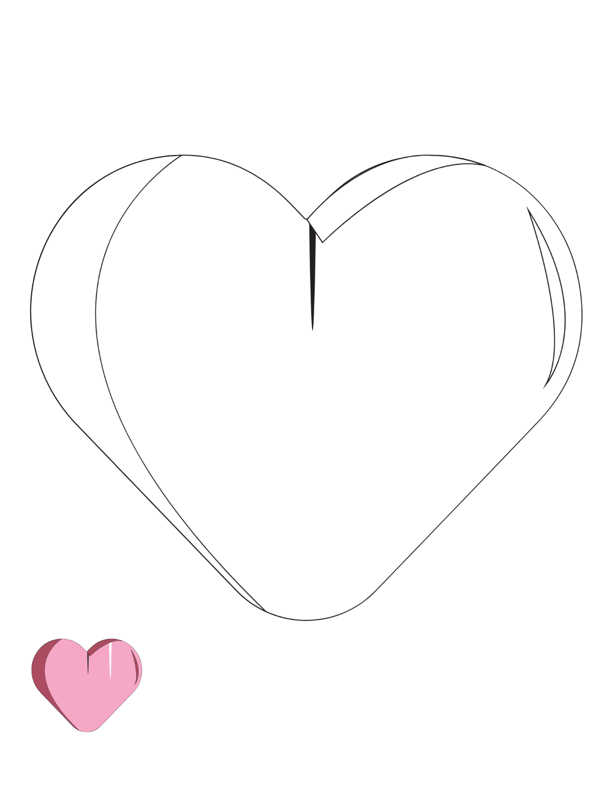 3D Heart Coloring Page Template