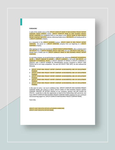 Business project report format picture