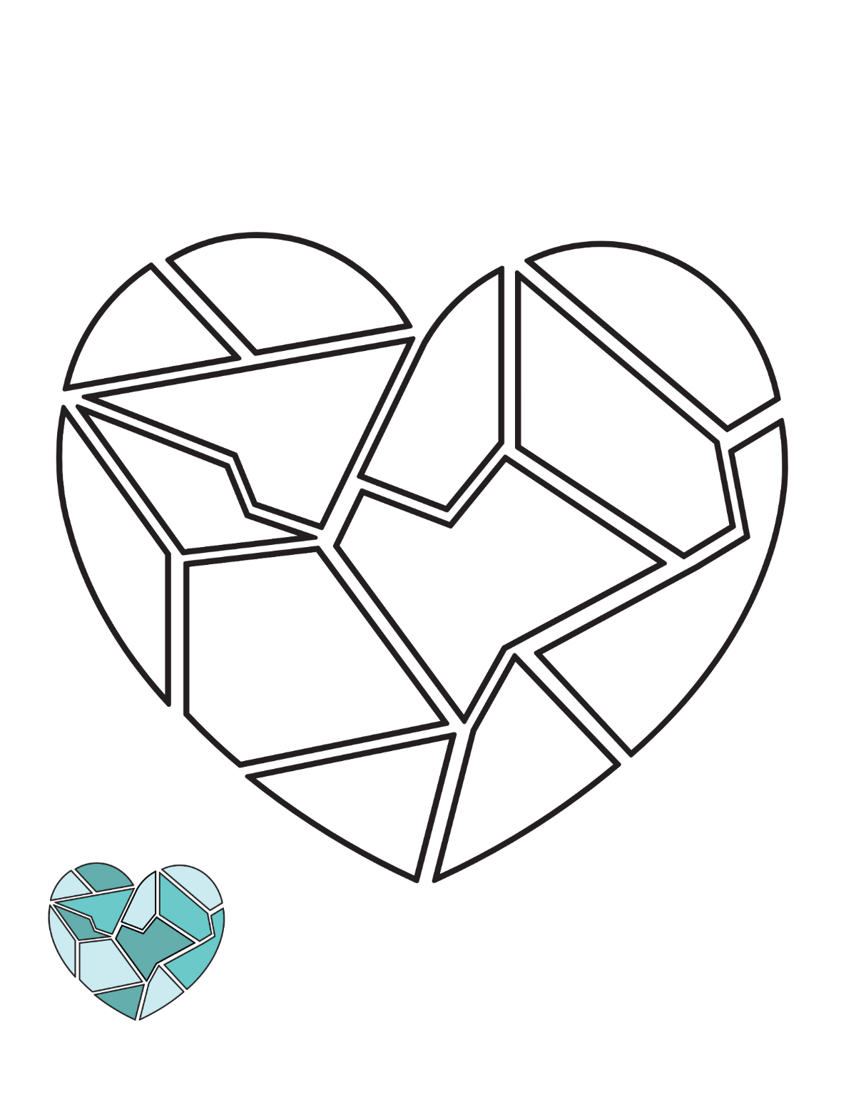 Broken Glass Heart Coloring Page Template