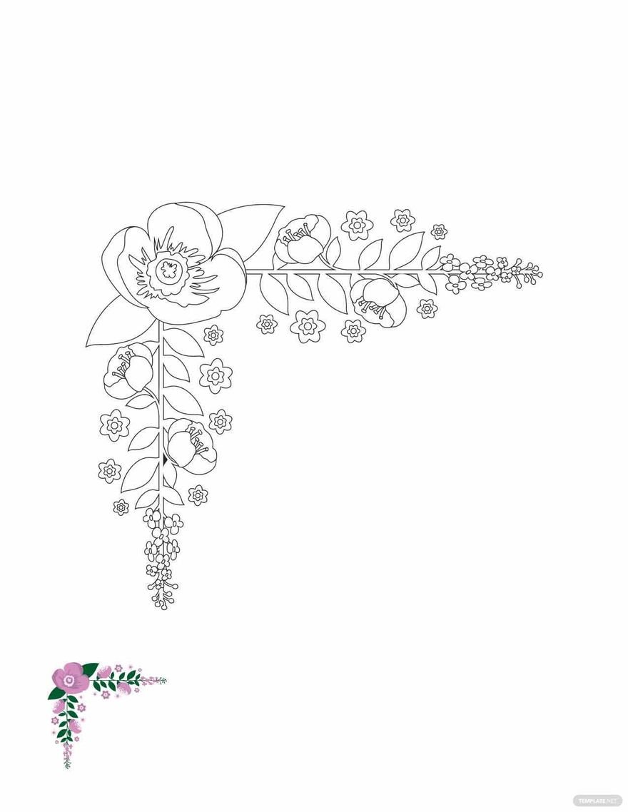Floral Corner Coloring Page Template
