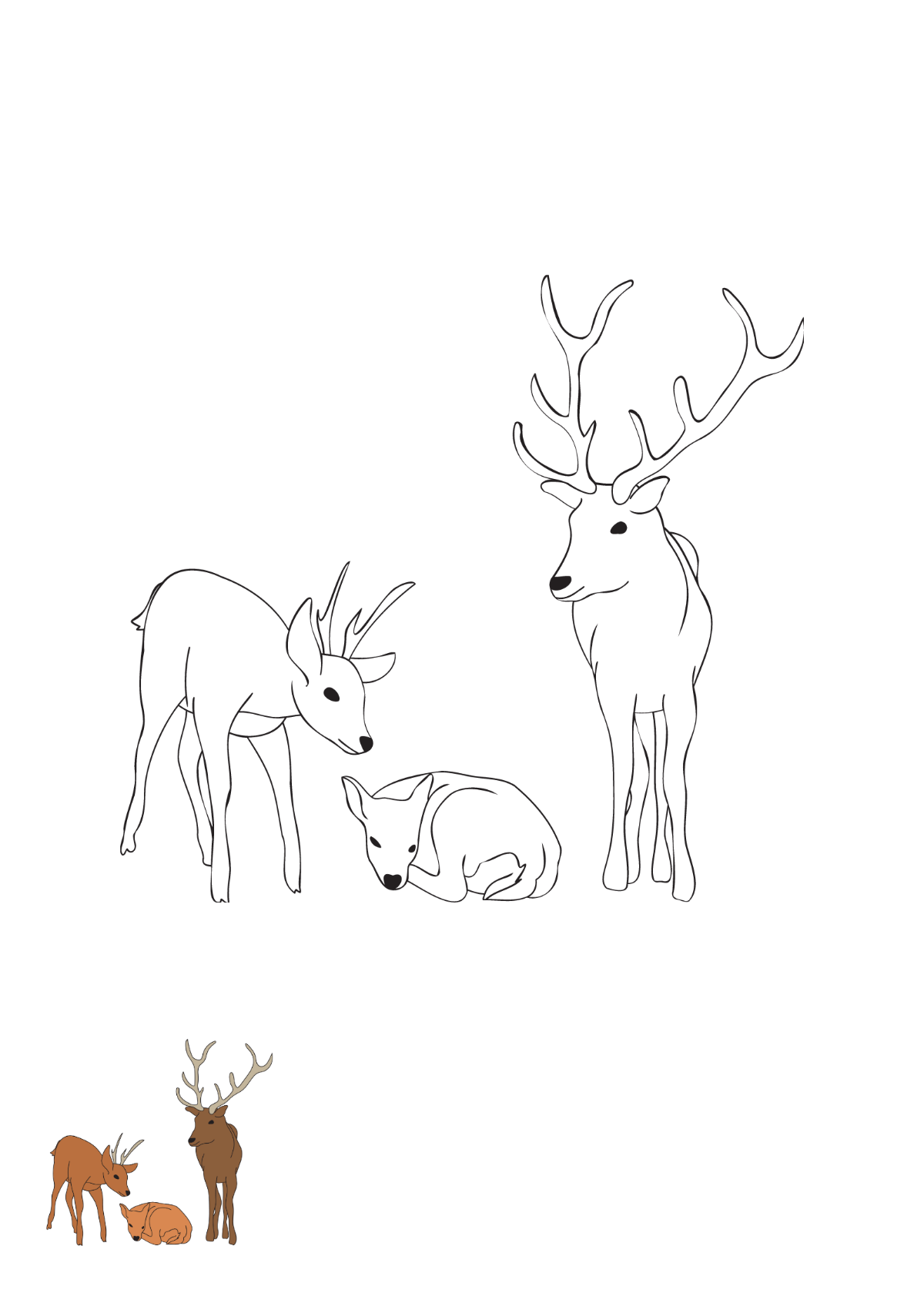 Deer Family Coloring Page Template