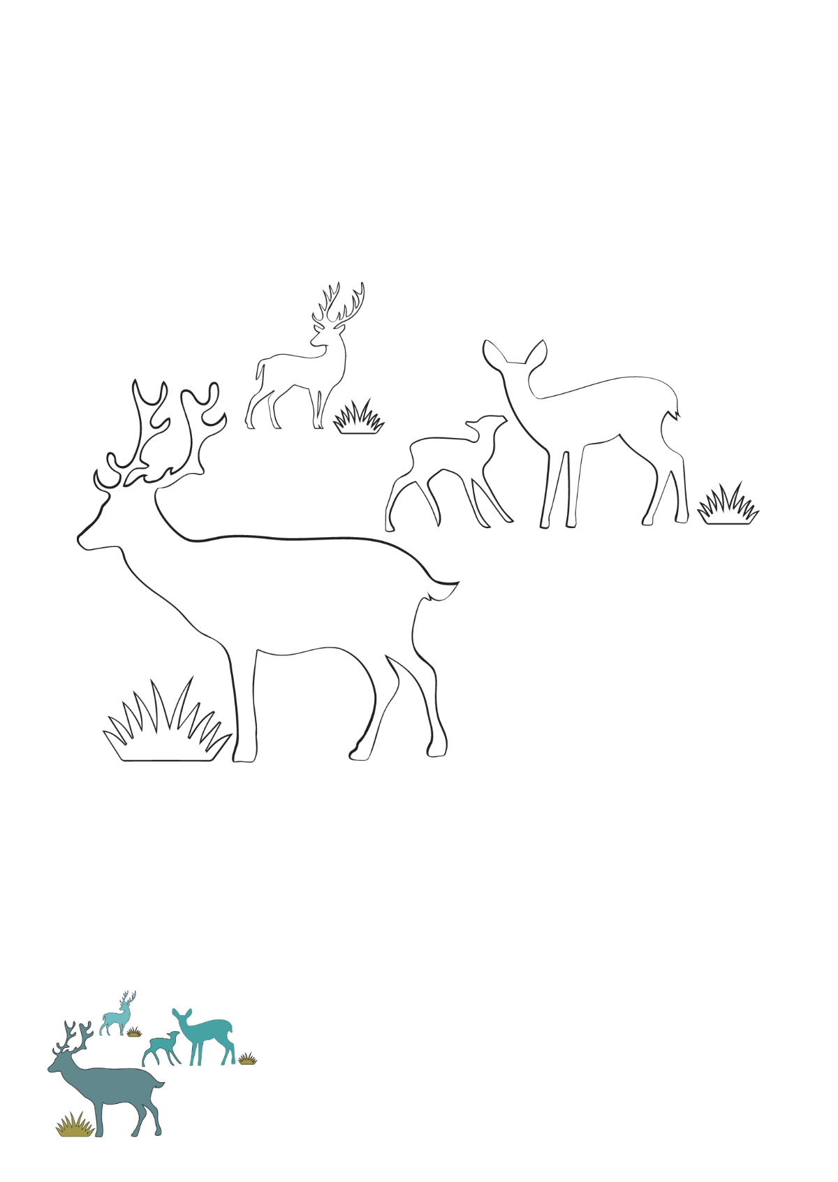Deer Scene Coloring Page Template